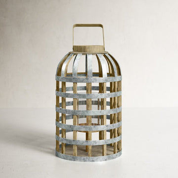 Rani Silver/Brown Glass-Metal-Wood Tabletop Lantern